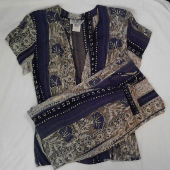 La Belle Pants - Vintage 90s La Belle 2 Pc Wrap Top Pant Set